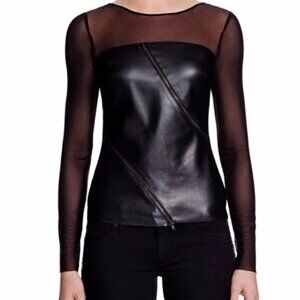 Bailey44 black leather sheer zipper shirt, womens size S
